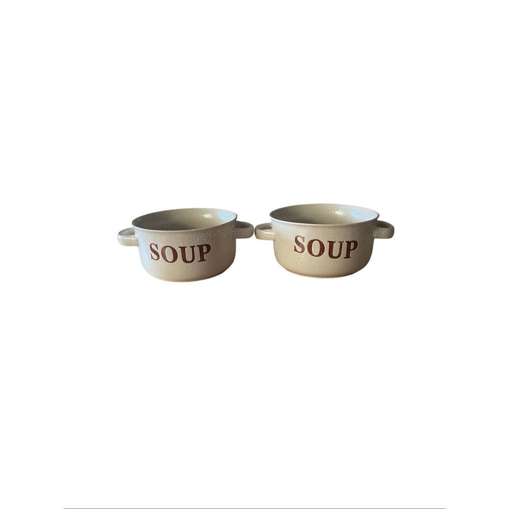 Mulberry Home Collection Cream Double Handles Speckled Crock Soup Bowls Set of 2